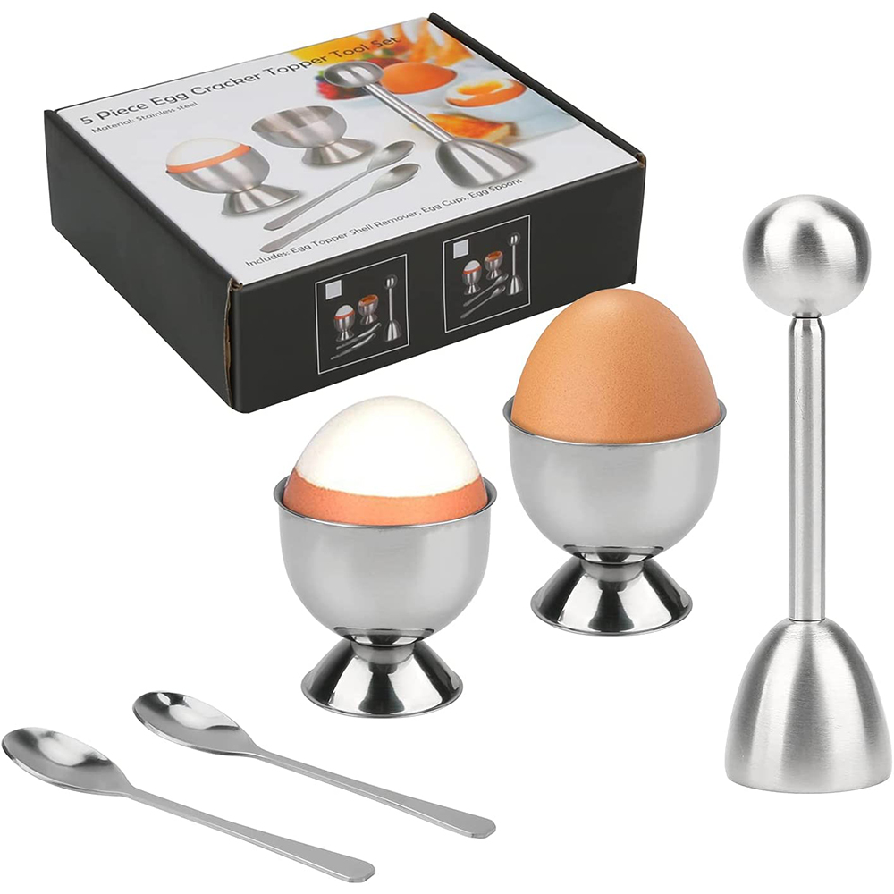 Egg Separator Tool - LMETJMA Egg Cracker Topper ชุดสแตนเลสนุ่มต้มไข่แยกผู้ถือช้อนครัวเครื่องมือไข่ KC1013
