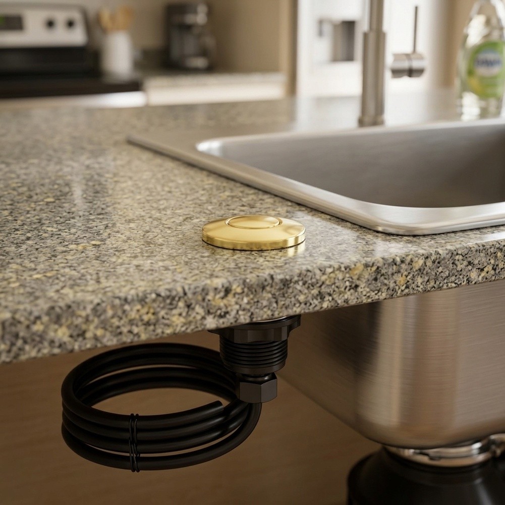 Kitchen Gadgets Gold - สวิตช์ลมสแตนเลสสำหรับเครื่องกำจัดเศษอาหาร ใช้กับอ่างล้างจานในครัว สีทองสว่าง อุปกรณ์ครัว ฐานพลาสติก ABS