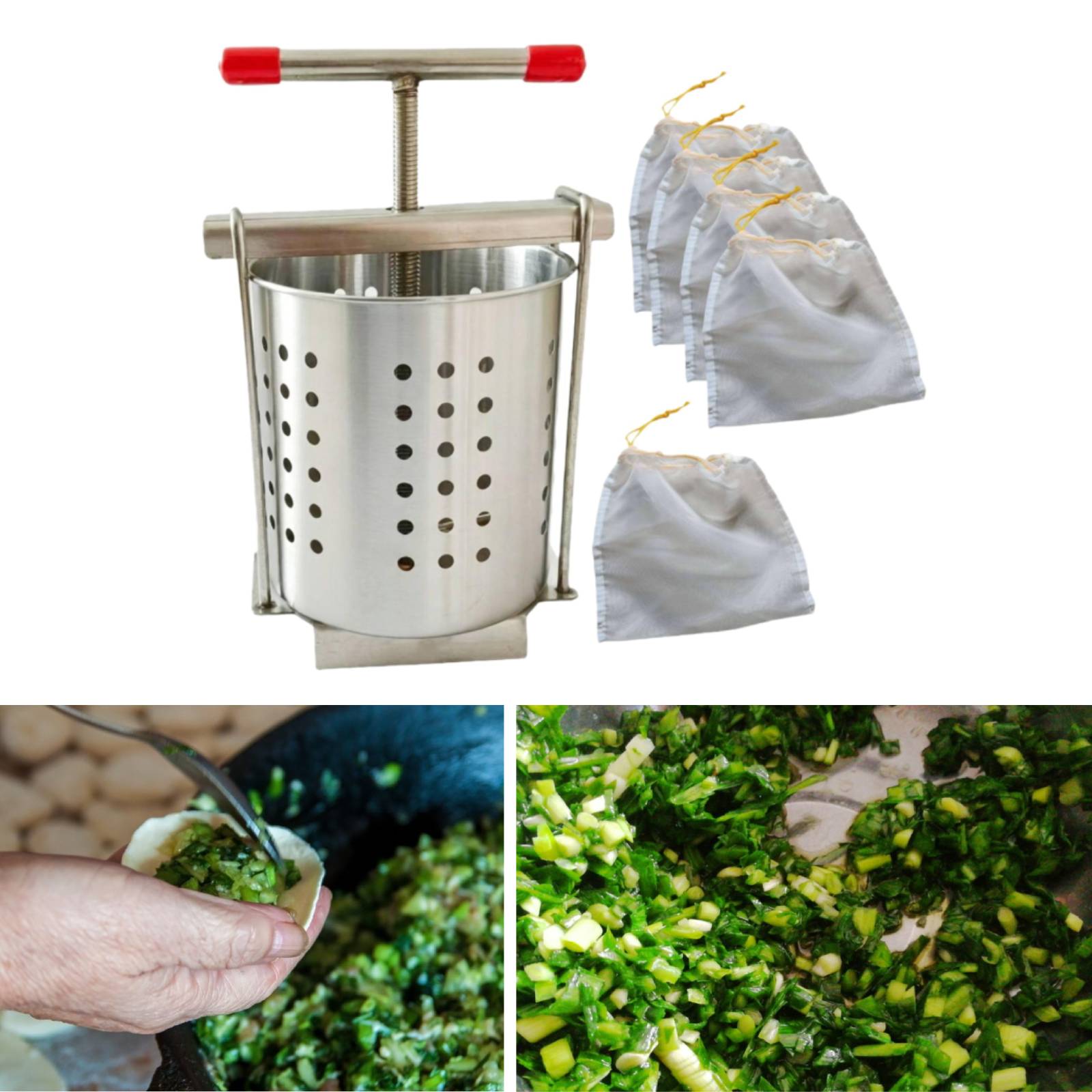 Kitchen Gadgets Dumpling Maker - เครื่องคั้นน้ำผลไม้แบบมือหมุนสแตนเลส เครื่องทำน้ำผลไม้สำหรับใช้ในครัวเรือน เครื่องอบแห้งผัก เครื่องบีบน้ำสำหรับทำไส้เกี๊ยว อุปกรณ์ครัว